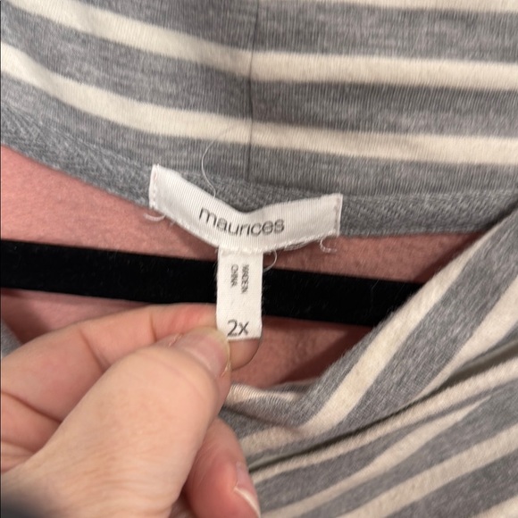 Maurice’s Striped Cowl Neck Pink and Gray Pullover - Picture 2 of 6